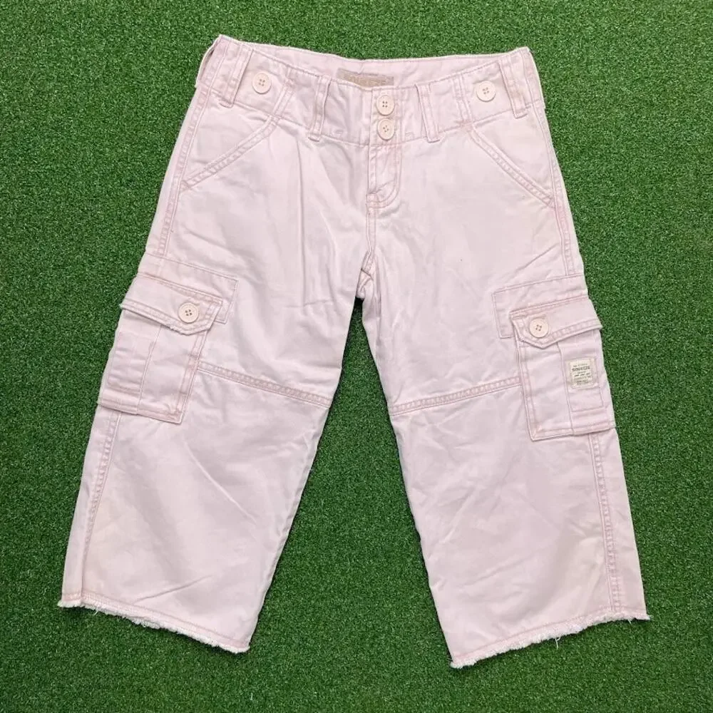 Vintage Y2K 2000s Squeeze Jeans Low Rise Khaki Cargo Capris Sz 1/2